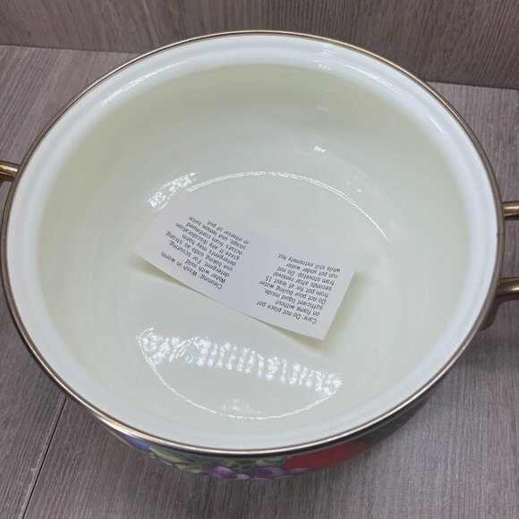 Cornucopia Enamel On Steel 3 Quart Covered Casserole Fruit Pattern Brass Handle - Picture 8 of 13